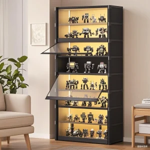 Display Cabinet Storage Box Shoe Rack Cabinet Handbag Organizer Large Capacity Collectible Toy Display  W/ Clear Door