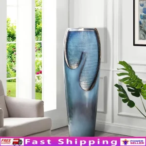 Tall Outdoor Indoor Water Fountain Modern Jar Design with LED Lights Adjustable Pump Resin Fiberglass Waterfall Decor