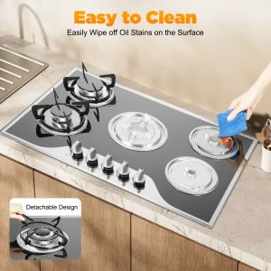 30.3" LPG/NG Gas COOKTOP Built-in 5Burner Stove Hob Cooktop Tempered Durable Quality Glass