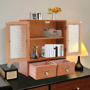 Vintage Tabletop Organizer, Wooden Storage Drawer Box, Storage Cabinet for Desk - Organizing Unit for Kitchen Counter