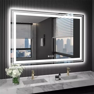 for Bathroom Mirror With Front Backlit Dimmable Vanity Wall Mirror HD Anti-fog